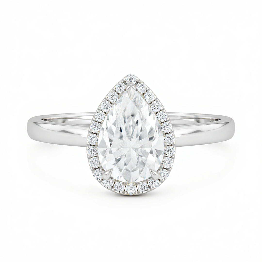 Pear Halo Solitaire Ring