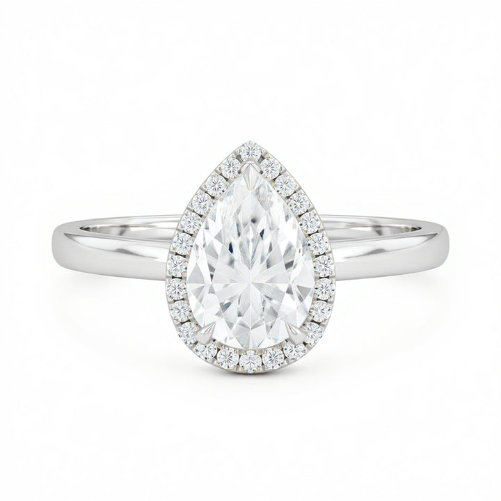 Pear Halo Solitaire Ring