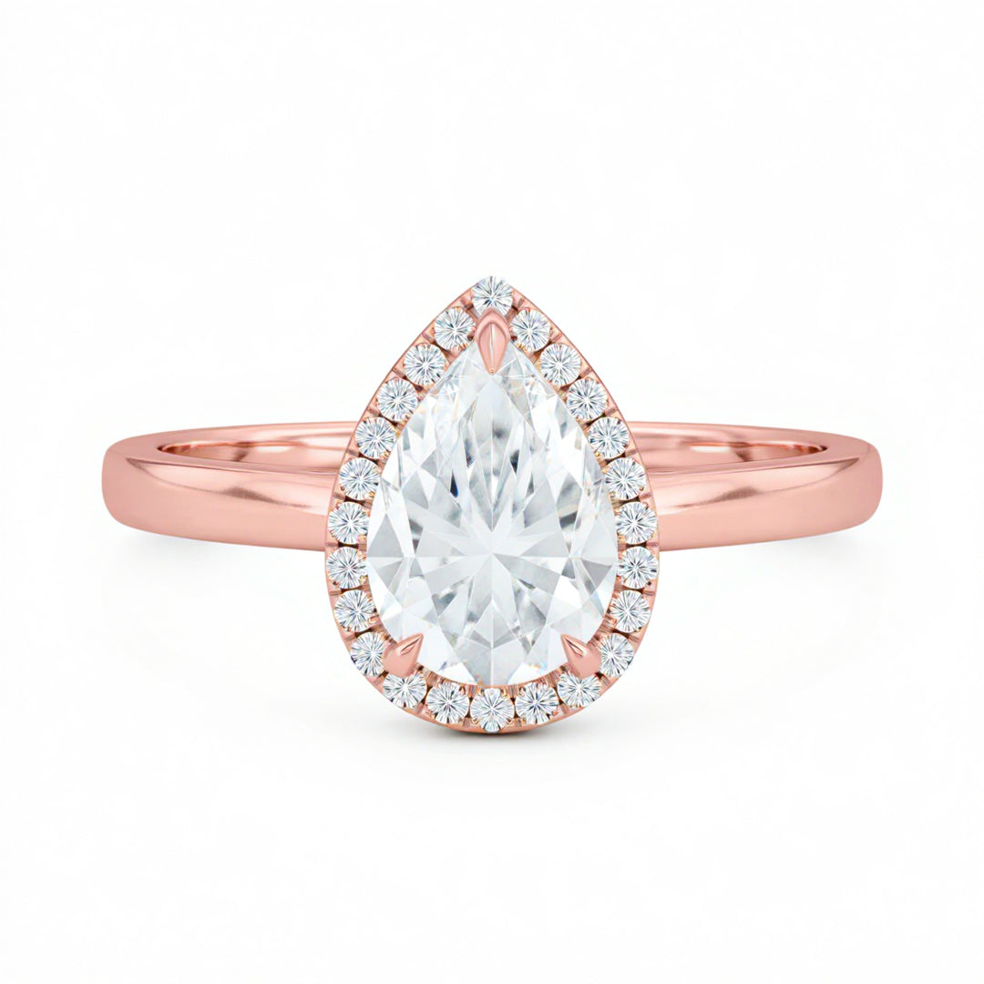 Pear Halo Solitaire Ring