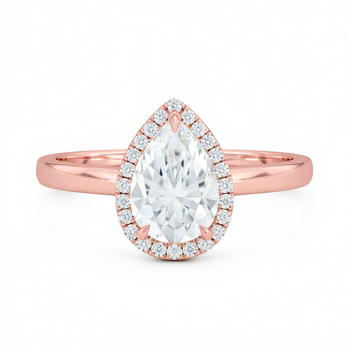 Pear Halo Solitaire Ring
