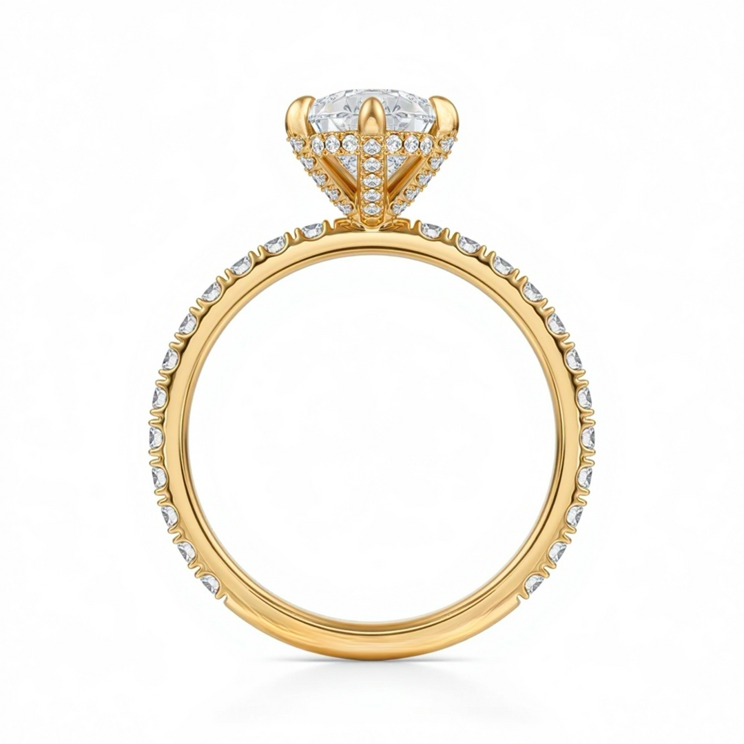 Pear Diamond Basket With Pave Ring