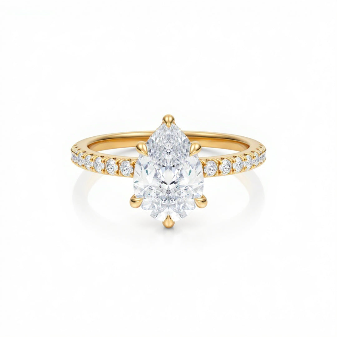Pear Diamond Basket With Pave Ring