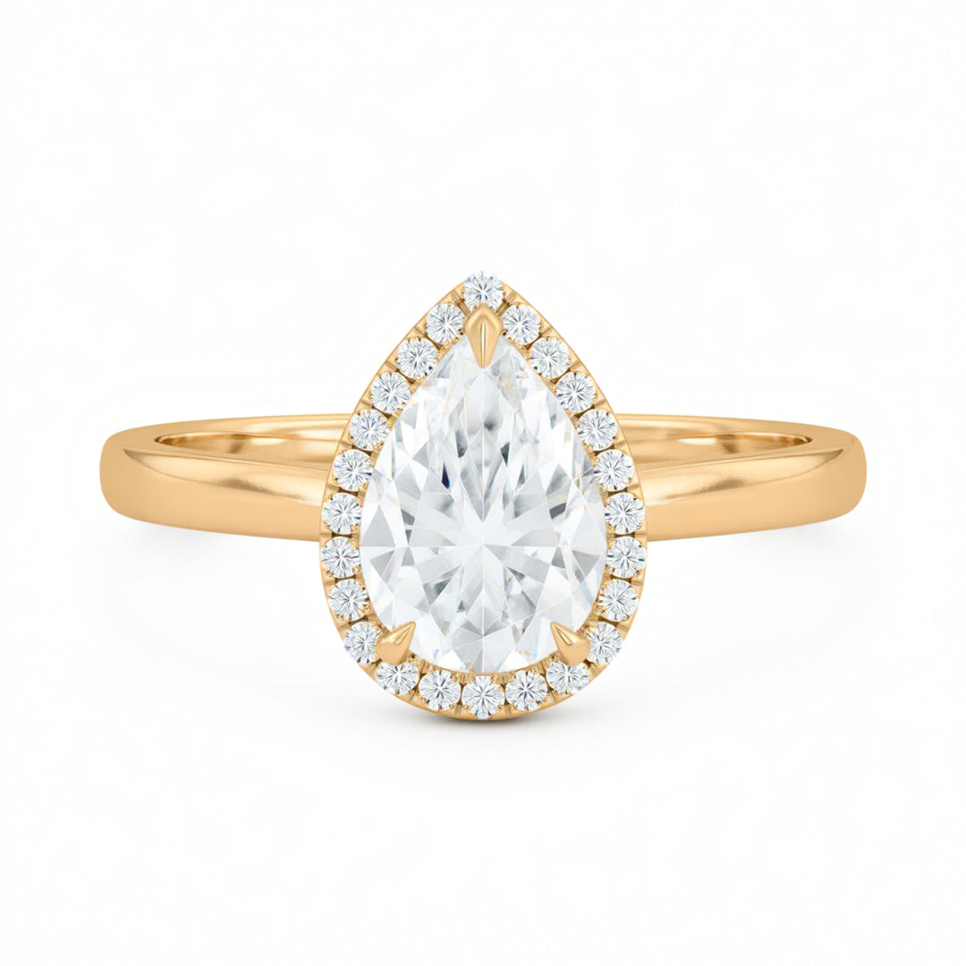 Pear Halo Solitaire Ring