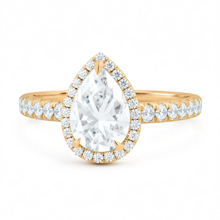 Pear Halo Solitaire Ring With Pave Band