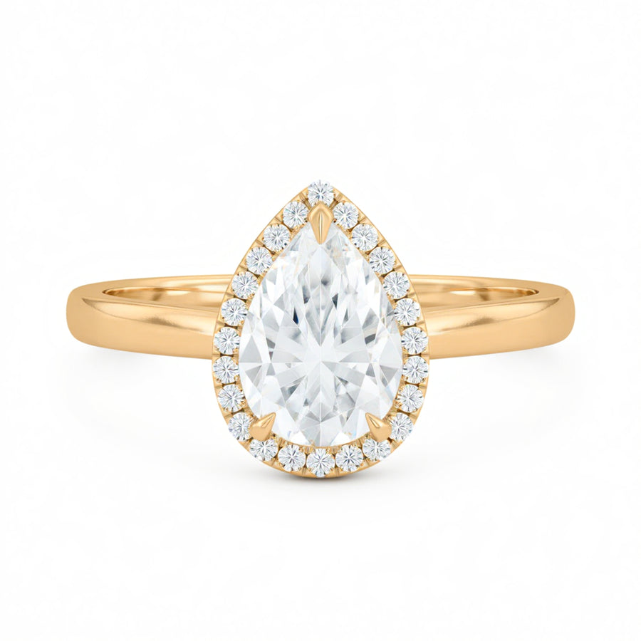 Pear Halo Solitaire Ring