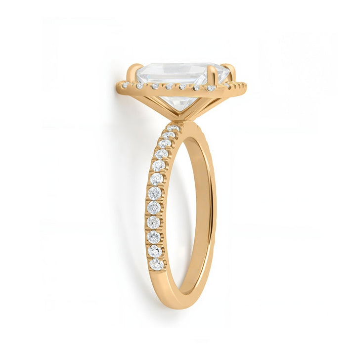Radiant Halo Solitaire Ring With Pave band
