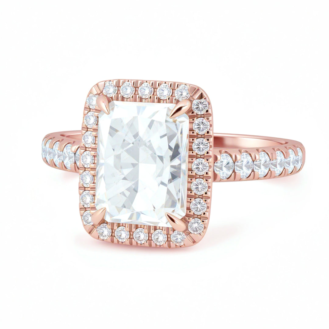 Radiant Halo Solitaire Ring With Pave band