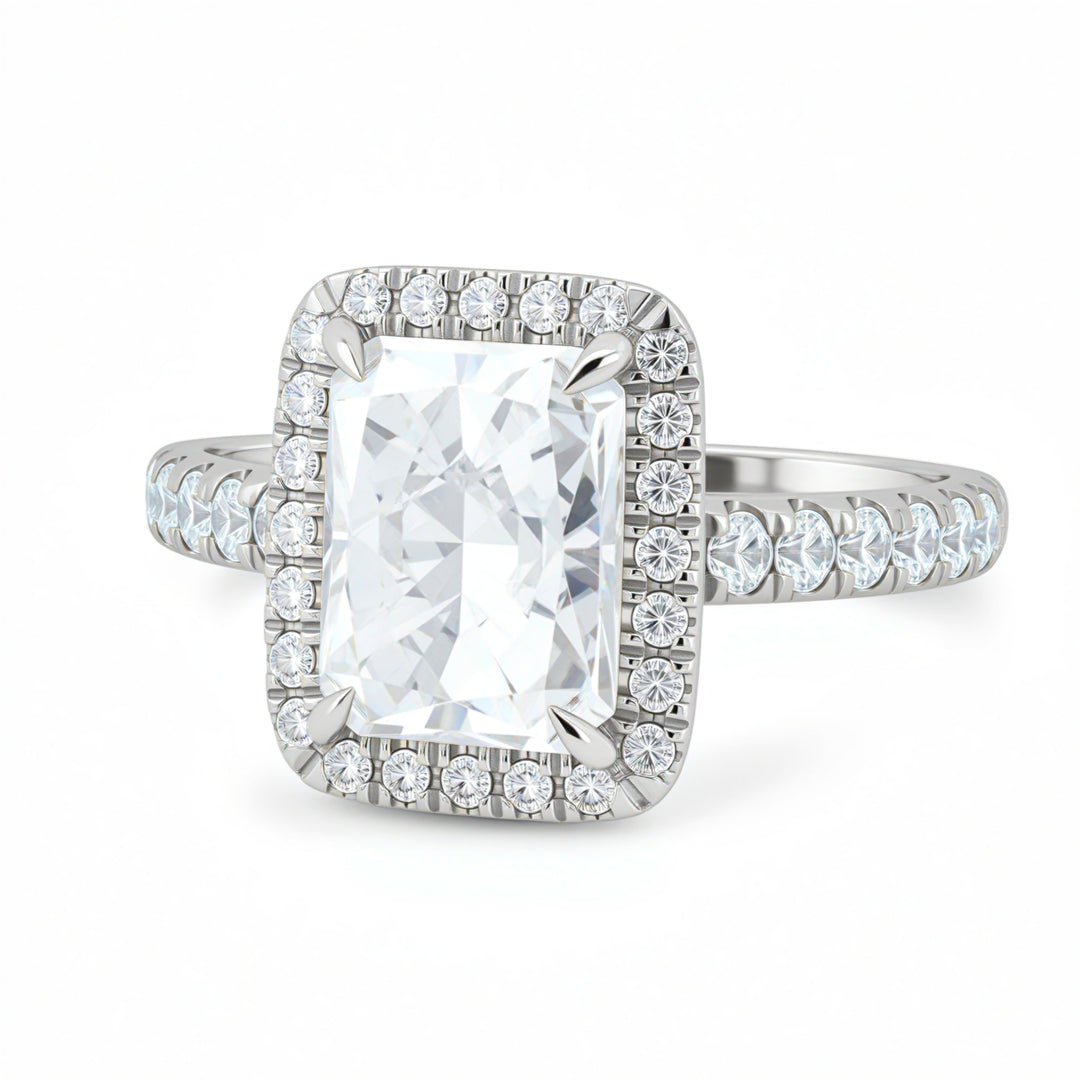 Radiant Halo Solitaire Ring With Pave band