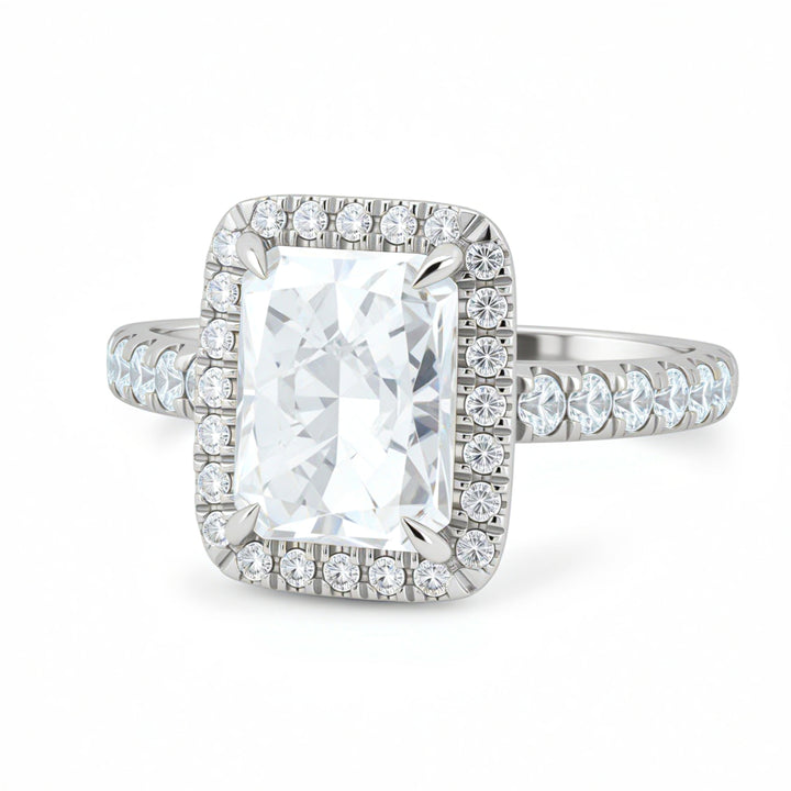 Radiant Halo Solitaire Ring With Pave band