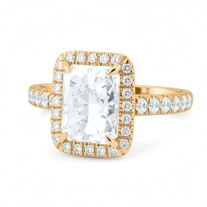 Radiant Halo Solitaire Ring With Pave band