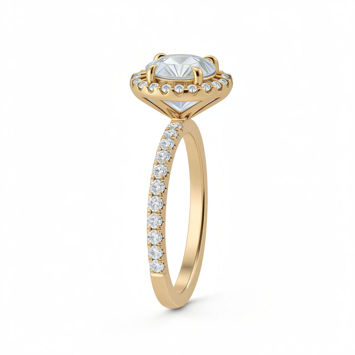 Round Halo Solitaire Ring With Pave Band