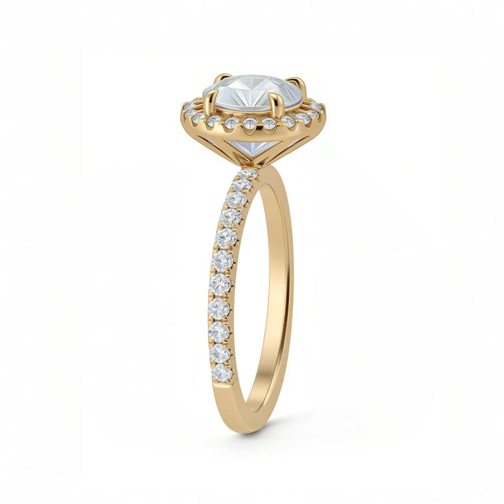Round Halo Solitaire Ring With Pave Band