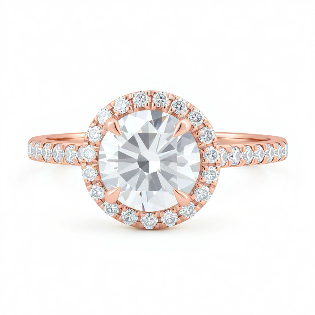Round Halo Solitaire Ring With Pave Band
