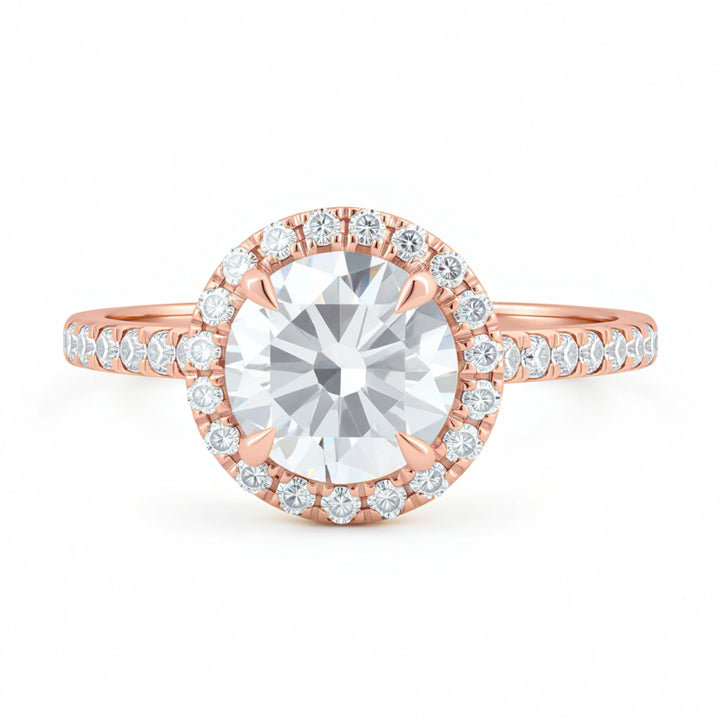 Round Halo Solitaire Ring With Pave Band